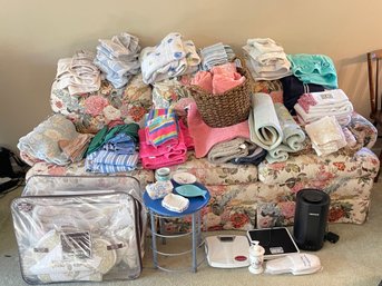 Large Lot Of Towels, Sheets, And Bathroom Accessories