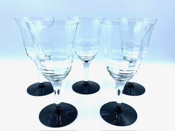 Panel Optic Wine Glasses W/ Black Bases