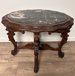 Marble Top Table With Detailed Carved Wood Base