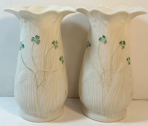 Pair Of Belleek Shamrock Vases