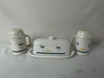 Vintage County Goose Butter Dish And Salt And Pepper Shaker