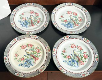 Set Of 4 Antique Stoke-on-Trent Enlgish Ceramic Dinner Plates With Chinese Pheasant Design