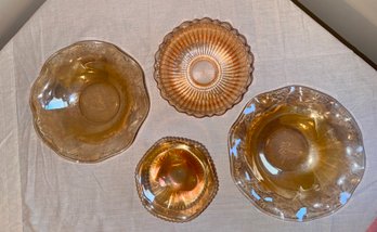 Set Of Four Mid Century Vintage Depression Glass Candy And Fruit Bowls