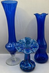 Lot Of 3 Cobalt Blue Vases