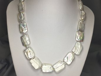 Incredible Genuine Natural Flat Baroque Pearl Necklace With Sterling Silver Clasp - Very Pretty Necklace