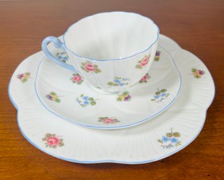 Shelley Fine Bone China Rose, Pansy, Forget-me-not Teacup, Saucer, Dessert Plate