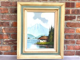 Mid Century Mountain Side Painting On Canvas