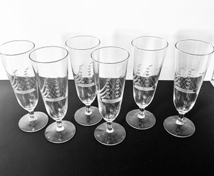 Set Of 6 Crystal Pilsner Glasses With Etched Clipper Ships