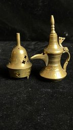 Small Indian Brass Dallah (tea Pot) And Incense Burner