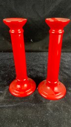 Red Lord And Taylor Candle Stick Holders