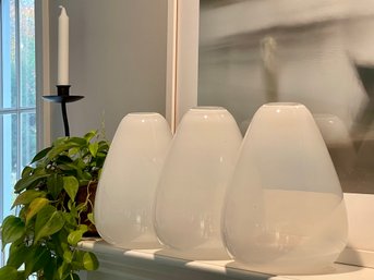 Trio Of White Glass Teardrop Vases