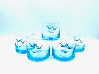 Set Of 5 Capri Blue Seagull Lowboy Glasses