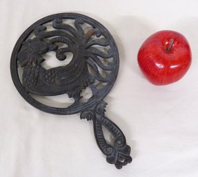 An R.H. Bird Signed Rooster Cast Iron Footed Kitchen Trivet