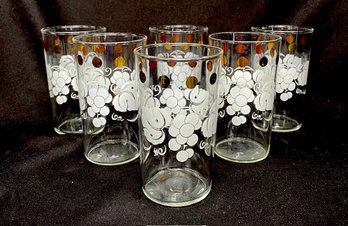 Antique Clear Tumblers W/ Grapes & Leaves Pattern And Gold Polka Dots