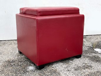 A Red Leather Storage Ottoman/End Table