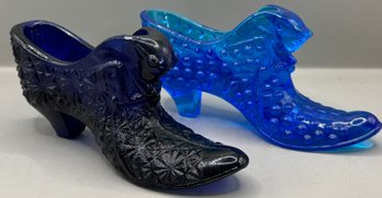 2 Blue Fenton Glass Slippers