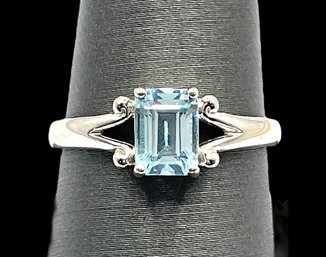 Beautiful Sterling Silver Aquamarine Ring, Size 8