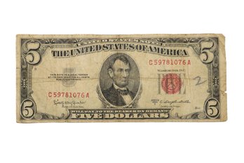 1953C $5 Bill With Red Seal