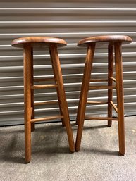 Pair Of Oak Kitchen Or Bar Stools (2)