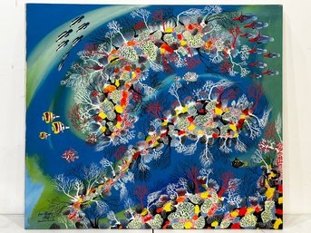 A Vintage Acrylic On Canvas, Coral Reef Fantasy, Jorge Hernan (Columbian)