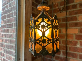 Vintage Iron And Mica Hanging Pendant Light Fixture