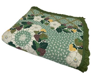 Sweet Vintage Summer Weight Quilt With Strawberry Pattern And Ruffled Edge