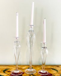 A Trio Of Art Glass Candlesticks By Simon Pearce