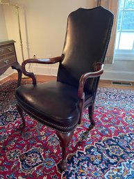 Quality Made Leather Office Arm Chair With Nailhead Trim.