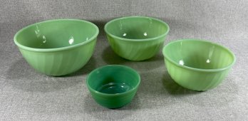 Vintage Jadeite Bowl Set & Green Slag Glass Bowl