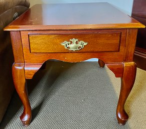 Cherry Stained Queen Anne One Drawer End Table