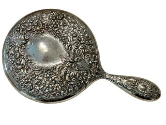 Antique Silver Hand Mirror With Floral Pattern