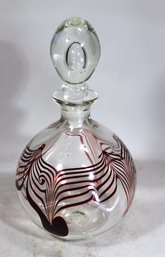 Studio Art Glass Pulled Feather Artist Signed Glass Stoppered Bottle