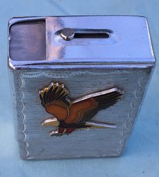 Navajo Indian Made Brushed Aluminum Cigarette Case With Cloisonne Eagle