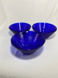 Gorgeous Trio Of Italian Vetreria Etruscan Cobalt Blue Bowls