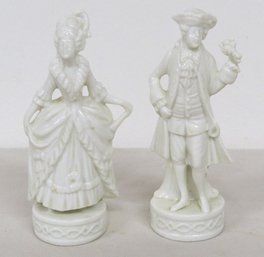 A Pair Of Mid-century European Porcelain Figures Of 18th C. Couple In Period Dress