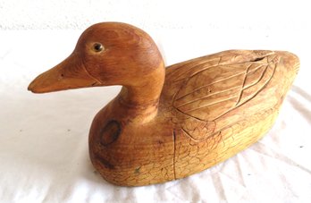 Carved Wood Duck Decoy Dated On Bottom