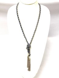 Silvertone Chain W/ Denim Suede Woven Through By Guess