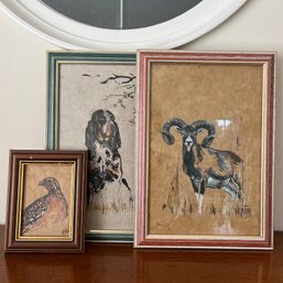 A Set Of 3 Charming Vintage Guache Paintings Signed By Neyton