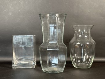 Three Florist's Vases In Clear Glass