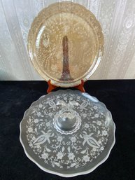 2 Piece Vintage Glass Plate Set