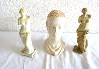 2 Venus De Milo Figures And A Greco-roman Man Bust