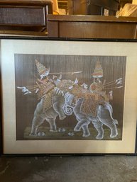 Pair Of Indian Framed Fabric Art