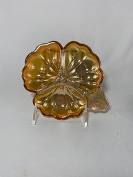 Vintage 1920s Marigold Luster Clover Candy Dish