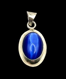 Vintage Mexican Sterling Silver Blue Agate Oval Pendant