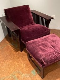 Wooden Chair And Ottoman With Burgundy Velvet