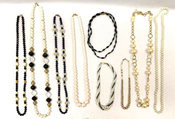 Grouping Of Vintage Costume Jewelry Necklaces - 9 Pieces