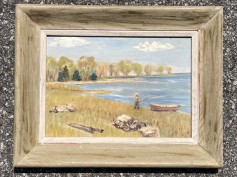 An Original Vintage Oil On Board - Old Greenwich Point - Signed A. Wild