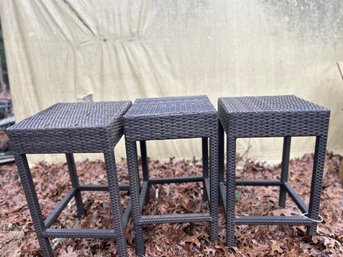 3 Espresso Brown Wicker Outdoor Backless Bar Stools