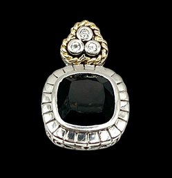 Vintage 14K And Sterling Silver Onyx Square Pendant