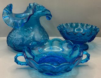 Lot Of 3 Gorgeous Blue Glass Bowls